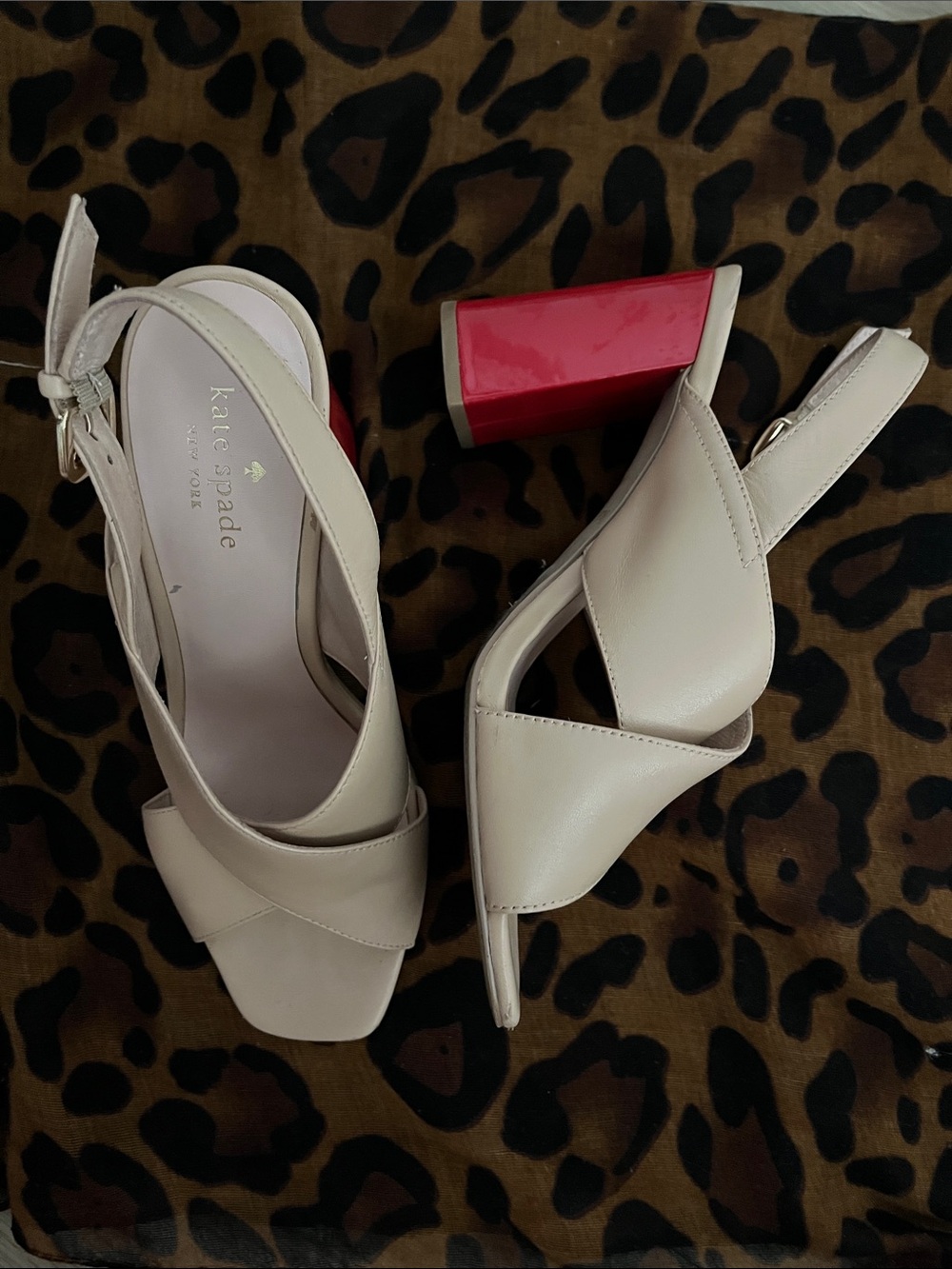 kate spade Cream Slingback Heels with Fuchsia Block Heel